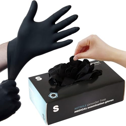 Black Disposable Nitrile Gloves, Multipurpose, Medical Exam Gloves, Chemical Resistant, Powder-Free, Latex-Free, Puncture-Resistant, Food Safe, Cleaning, Tattoo, Box of 100 Gloves (1000, SMALL)