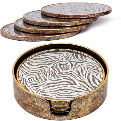 Set of 4 Decorative Round Zebra Print Beer Wine Coffee Tea Drinks Coaster Set