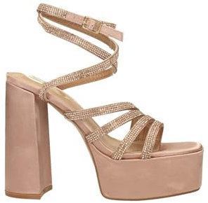Sandali rosa con plateau e listini ricoperti da strass, Tacco alto 12cm ROSE GOLD 38