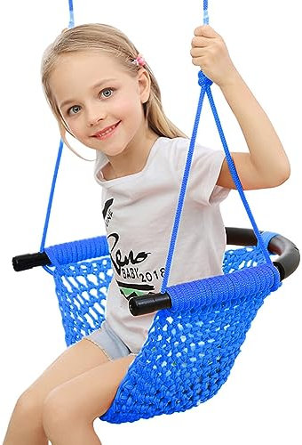 Handgestrickte Kleinkinderschaukel, Schaukelsitz für Kinder mit verstellbaren Seilen, Little Tikes Schaukelset, für draußen, drinnen, Spielplatz, Hinterhof (blau)