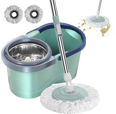 Xujuika Mop Rotante Autopulente | Lavapavimenti Rotante Con Secchio | Mocios Mop Autostrizzante 2 In 1 Con Testa Rotantes 360 Rotantes 360 Con Testa Staccabile - Di Pulizia Dei Pavimenti Senza Sforzo