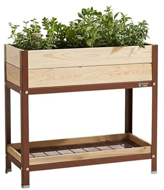 MI HUERTO URBAN Jardinera Elevada de Madera con Bandeja | Marrón 90x40x90cm | Jardinera de Madera, Estructura Metálica, Mesa cultivar plantas para Jardín y Balcón, Bandeja Recoge Aguas | HUERTO ALTO