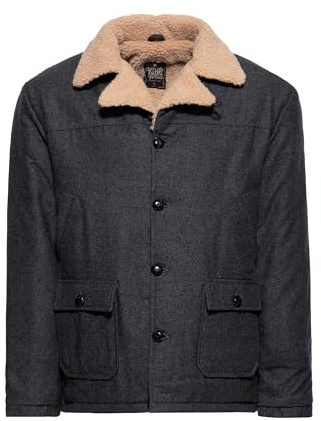 King Kerosin Herren Winterjacke | Retro | Vintage | Fischgrat | Oldschool | Uni | Meliert | 50S | Teddy | Sherpa | Viele Taschen | Zeitlos