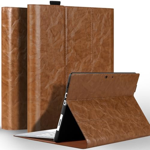NANRUIL Hülle für Microsoft Surface Pro 9/10/11 13 Zoll 2022/2024 Echtes Leder Schutzhülle Case Cover,Kompatibel mit Type Cover Tastatur und Surface Pen Holder Halter.Khaki