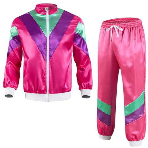 Funnity 80er 90er Jahre Outfit Herren Damen, 80er Jahre Trainingsanzug Fasching, 80er Jahre Outfit, Jogginganzug Karneval, Faschings Retro Trainingsanzug (L)