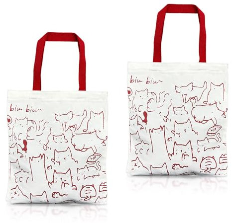 TUONYIS 2 Stück Jutebeutel Stofftasche Tote Bag Einkaufstasche Faltbar Stoffbeutel Tragetasche mit Reißverschluss Bedruckt Damen Umhängetasche Geschenke für Katzenliebhaber(Beige)