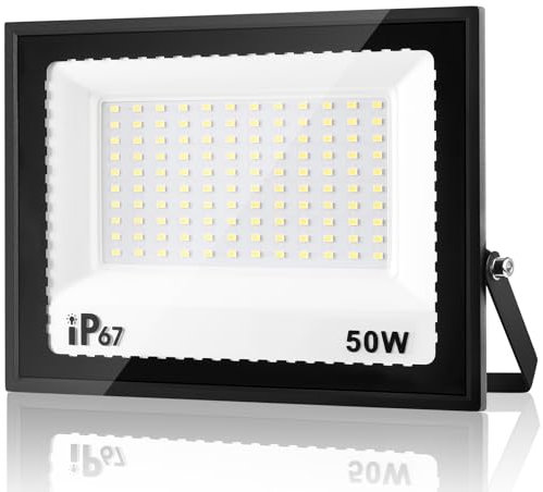 URTBST Projecteur LED Extérieur 50W,7000K Blanc Froid,5000LM Super Lumineux,IP67 Étanche,120 LEDs,Spot Extérieur Éclairage de Sécurité pour Cour,Garage,Jardin,Allée