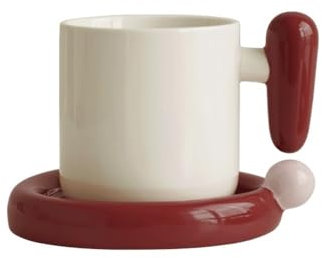 Tazas de café Red Cup and Dish Set Mug, Ceramic Coffee Mug in Set of 1 Capacity 13.53 oz for Home or Best Friend Pairing Cups Uso doméstico