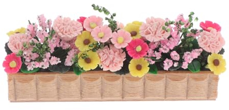 FELTECHELECTR Doll House Wooden Potted Flower Small Fake Dollhouse Window Boxes Miniature Mesh Greenhouse Pots Items Kit Artificial Plants Outdoor Mini Artificial Plants Flowers Colorful
