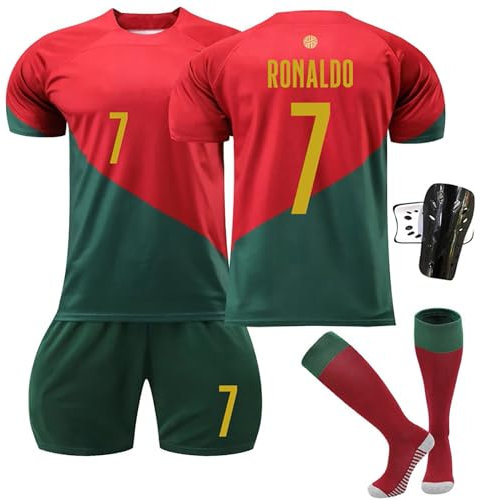 BOSSETY Trikot für Kinder und Erwachsene Al NASSR FC No.7 Fußball Trikot Heim/Auswärtstrikot Fussball Trikots Football Jersey, Top Shorts Socken Schienbeinschoner 4-teiliges Set für Junge Herren Anzug