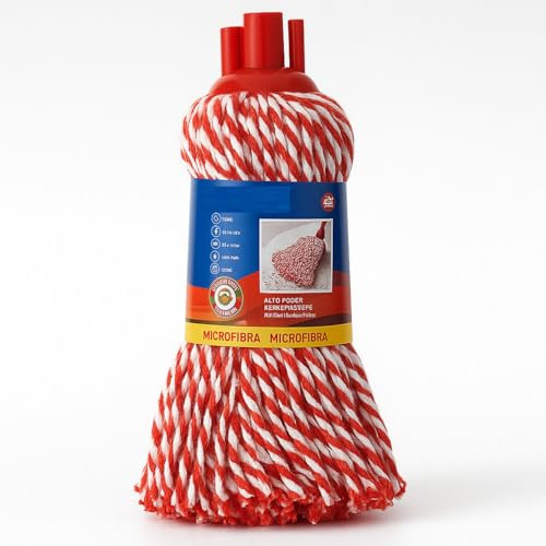 TECHZOCO Fregona Microfibras, Recambio para fregona, Uso para Interior, Cabezal Universal, Grosor 155 Gr, Gran Capacidad de absorción, Apto para Todo Tipo de Suelos de Interior, Color Rojo y Blanco