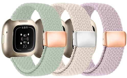 Zspoly Geflochtene Armbänd Kompatibel mit Fitbit Versa 4 Armband/Versa 3/Sense 2/Sense Armband, Magnetischer Elastischer Stoff Sport Nylon Ersatzarmband für Fitbit Versa4/3/Sense1/2 für Damen Herren