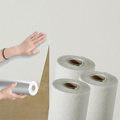 Swehooirt 3mm Thicken 3Rolls Plain White Textured Wallpaper Self Adhesive Insulation Thermal Wallpaper Waterproof Bathroom Ceiling Panels Kitchen Living Room Bedroom