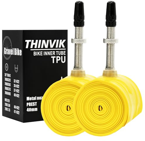 Thinvik TPU-Luftkammern – Presta-Ventil aus Metall 45/65/85 mm für Rennräder, MTB und Gravel – 700 x 18-32c/33-50c/29 Zoll/27,5 Zoll – 2 Stück (1 Paar)