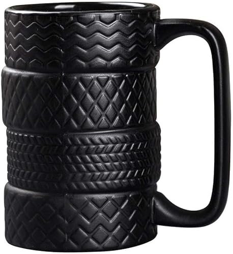 Tyre Pattern Ceramic Coffee Mug, Large 350ml, Black, Textured Design