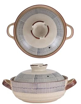 Olla de Cerámica Japonesa para Guisos y Sopas Utensilio de Cocina Saludable con Tapa y Doble Asa para Horno y Olla de Cocción Lenta - Gres Resistente(1.5L)