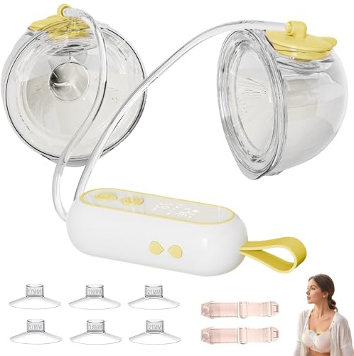 Sacaleches eléctrico doble, extractor de leche materna eléctrico con capacidad de 360 ​​ml extractor de leche manos libres 4 modos extractor de lactancia 16 niveles de masaje estimulación (Amarillo)