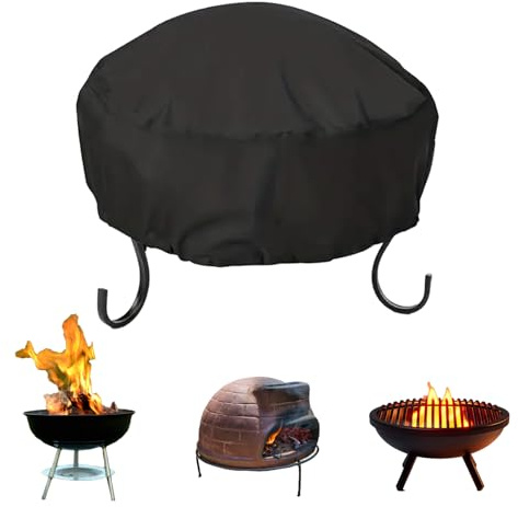NICENEEDED 33.4 x 15.7 Round Fire Pit Cover, Waterproof Outdoor Patio Fire Bowl Cover Wind-proof Firepit Protector, Oxford Cloth Cover for Gas Firepit Table