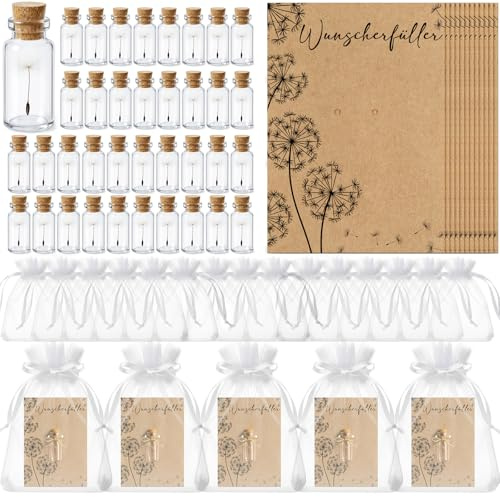 Geiserailie 36 Set Kleiner Wunscherfüller Glücksbringer Pusteblumen im Glas | Kleine Aufmerksamkeit, Dankeschön Geschenk, Abschied Kollegen, Gastgeschenke zu Konfirmation Geburtstag Hochzeit