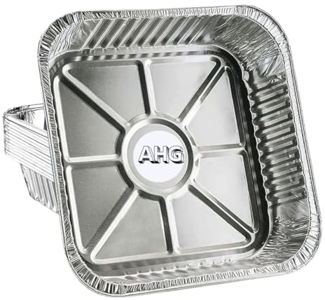 AHG 10 Pack Aluminium Foil Baking Trays 20x20cm | Square Disposable Tin Foil Pans for Roasting, Baking, Grilling & Meal Prep | Heavy-Duty Oven Safe, Recyclable Aluminium, Perfect for Family Meals,