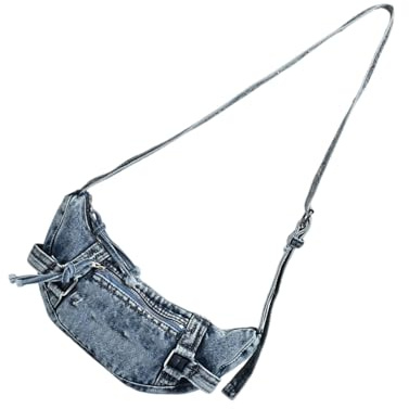 AJTUTUS 2025 Retro-Tasche aus gewaschenem Jeansstoff, mit mehreren Fächern, verstellbarer Riemen, für den täglichen Gebrauch, blau