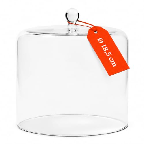 GSD Edle Glasglocke mundgeblasen Ø 18,5 cm – Elegante Glashaube | Handgefertigte, Glashaube mungeblasen mit Knauf zum aromaschonenden Abdecken von Käse und Kuchen