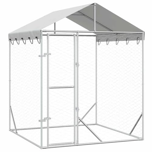 Gecheer Outdoor Hundezwinger mit Dach 2x2x2,5 m Verzinkter Stahl Außengehege Abschließbar für Hunde Hühner Kaninchen Silber