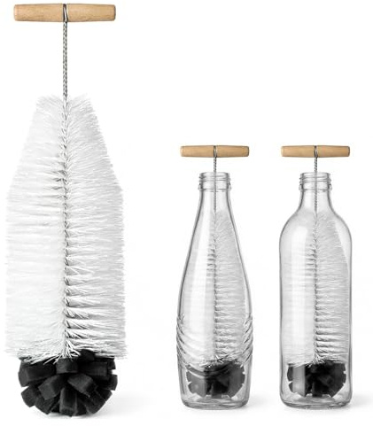 Cepillo Limpiador de Botellas para Soda y Agua,Esponja Suave Antiarrastros con Mango de Madera Haya Ergonómico,Alambre de Acero Inoxidable 304,Limpieza Profunda de Botellas de Cristal y Tarrinas Negro