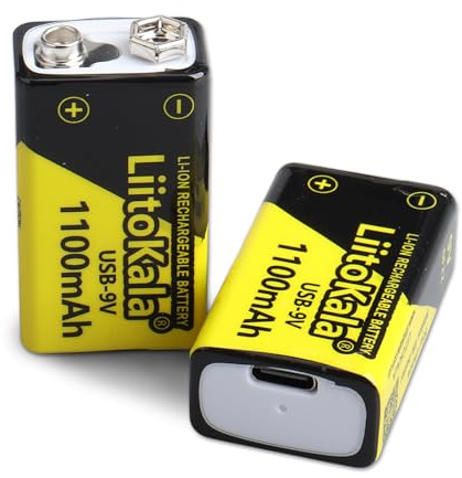 Batterie Rechargeable LiitoKala 9V, Batteries Bloc Lithium-ION 1100mAh pour détecteurs de fumée, détecteurs d'incendie, alarmes, Microphone, multimètre, etc.