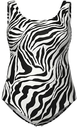 Ulla Popken Damen Badeanzug, Tigermuster, Ohne Softcups, Rundhals Badeanzug (1er Pack)