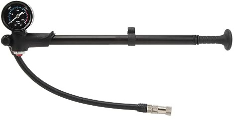 Fahrradpumpe aus Aluminiumlegierung, Tragbar mit Luftdruckmesser für Vorderradgabeln und Dämpfer - Große Anzeige, Universelles Ventil, Langlebig und Benutzerfreundlich