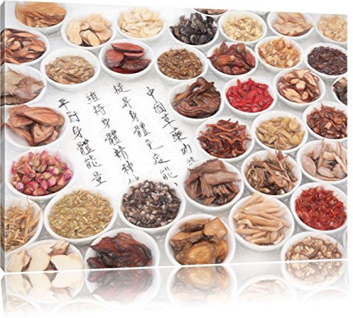 Pixxprint Chinesische Kräutermedizin, Größe: 80x60cm, Leinwandbild, fertig gespannt, Wandbild, Dekoration, Kunstdruck, kein Poster