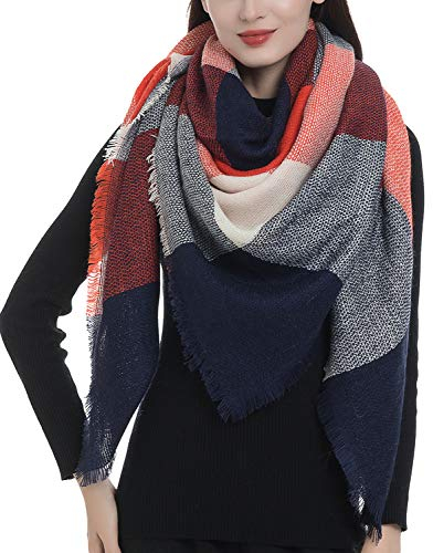 Dimore Damen karierte decke schal großer quadratischer schal m tartan karo-schal C Blau+Rosa One Size