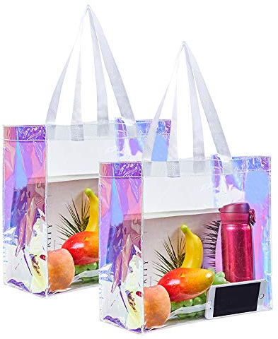 Edraco Transparente Tragetasche, 2er-Pack, Stadion-zugelassene Hologramm-Tasche, ideal für Sportspiele, Arbeit, Sicherheitsreisen, Stadionveranstaltungen oder Konzerte, 30,5 x 30,5 x 15,2 cm,