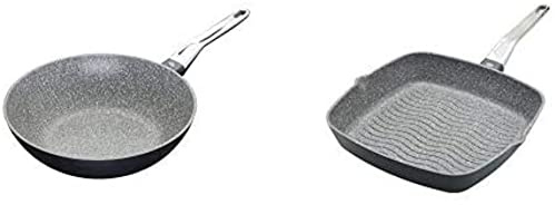 MasterClass Cast Aluminium Induction-Safe Non-Stick Wok, 28 cm (11) with Cast Aluminium Induction-Safe Non-Stick Griddle Pan