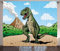 ABAKUHAUS Dinosaurier Rustikaler Gardine, T-Rex Aktiver Vulkan, Schlafzimmer Kräuselband Vorhang mit Schlaufen und Haken, 280 x 245 cm, Hellbraun Hellblau