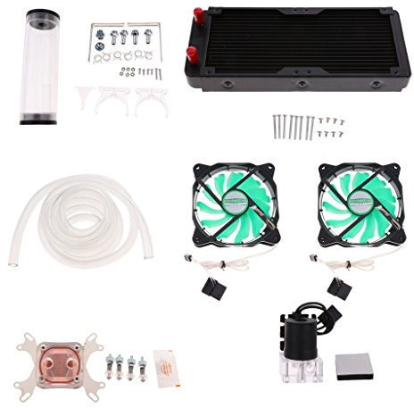 Tubayia DIY Computer Kühlset, Kalte Reihe mit 2 LED-Fans + CPU-Kaltkopf + Wassertank + Wasserpumpe