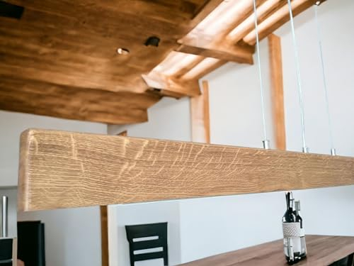 FRIESENLICHT HIRA LED Holzleuchte Hängelampe aus Holz Eiche Nussbaum Esszimmer Büro Dunkel geölt Hängeleuchte Pendelleuchte Pendellampe Dimmbar über Fernbedienung (1029)