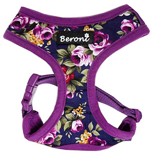 Hundegeschirr Brustgeschirr Blumen Rose Flower buntes Muster weich gepolstert VERSTELLBAR für kleine Hunde (M (Hals: 33-40cm, Brust: 38-54cm))
