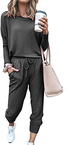 SotRong Women's Tracksuits 2 Piece Sweatsuit Pullover Top and Baggy Bottom Casual Loungewear Playsuit Joggers Set Ladies Designer Sports Wear Sport Set Outfit Light Grey 2XL