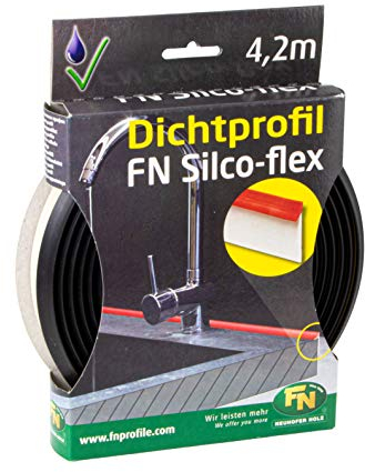 Gedotec Dichtband FN Silco-Flex Abdichtungsprofil mit Dichtlippe schwarz | 1 Packung - Dichtungsband 4,2 Meter | NH10000 | Fugenfüller für Arbeitsplatten oder Möbelplatten | flexibler Kunststoff