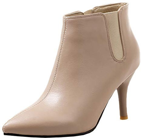 Etebella Damen Stiletto High Heels Stiefeletten Ohne Reißverschluss Spitze Chelsea Boots Elegante Schuhe(Beige,40)