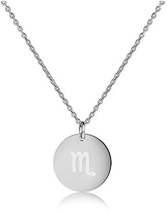 Kim Johanson Edelstahl Damen Halskette *Zodiac* in Silber | Horoskop Kette mit rundem Anhänger | Sternzeichen | Boho Schmuck | Verstellbar inkl. Schmuckbeutel (Skorpion 24.10. - 22.11.)