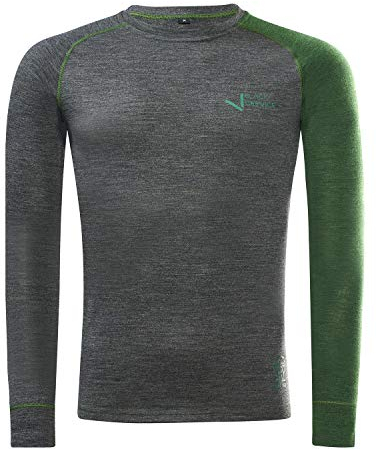 Black Crevice Herren Langarmshirt aus Merino Wolle in XL - Anthracite/Forest Green I Funktionsshirt atmungsaktiv I Funktionsunterwäsche I Base Layer I Long Sleeve I Skiunterwäsche