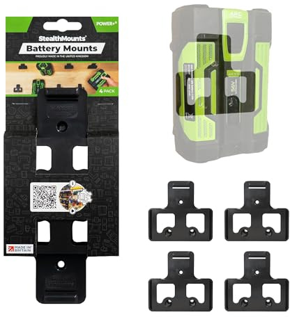 StealthMounts Battery Mounts Compatible with Ego 56V – 4 Pack Wall & Undershelf Battery Holders | Cordless Power Tool Battery Storage | Heavy-Duty ABS | Garage, Van, Workshop Organiser | Made in UK