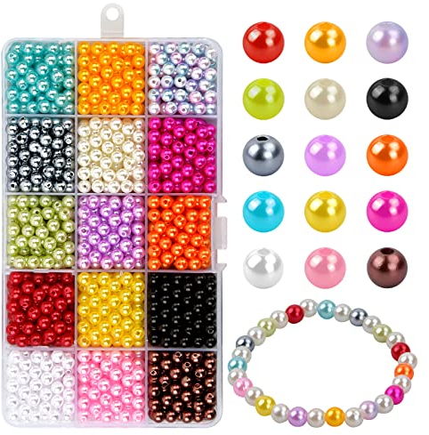 1500Stück Glasperlen, 15 Farben 6mm Perlen Runde Bunte Perlen Bastelperlen zum Auffädeln, Kunstperlen Gemischte Farbe Glass Beads für die Halskette Armbänder Herstellung