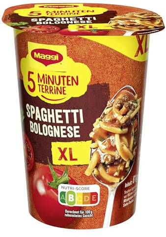 MAGGI 5 Minuten Terrine XL Spaghetti Bolognese, leckeres Fertiggericht, Instant Nudeln, mit Hackfleisch, 1er Pack (1 x 81g)