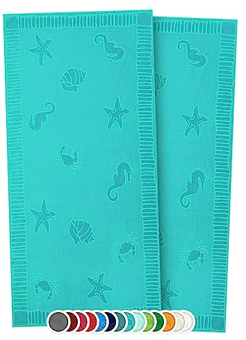 ZOLLNER Strandtuch - hautfreundliches und saugstarkes Handtuch in 100x200 cm - waschbar bis 60°C - Baumwolle in türkis - eingewebte Meerestiermotive - Oeko Tex® Zertifiziert