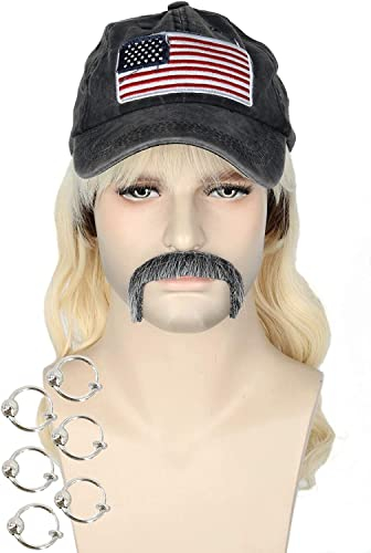 Xinduolei Joe Exotic Cosplay Perücke mit Clip -Ohrringen und Schnurrbart