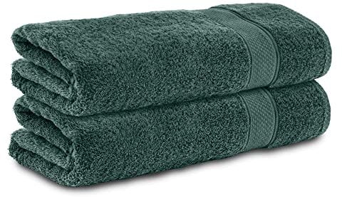 Komfortec Lot de 2 Serviettes de Douche, 70x140 cm,% 100 Coton, éponge, Douce, absorbante, Vert Foncé